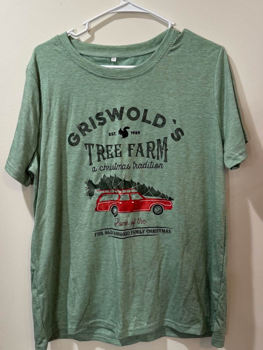 Griswold's Tree Farm Graphic Tee - Sage Green with Red Accent